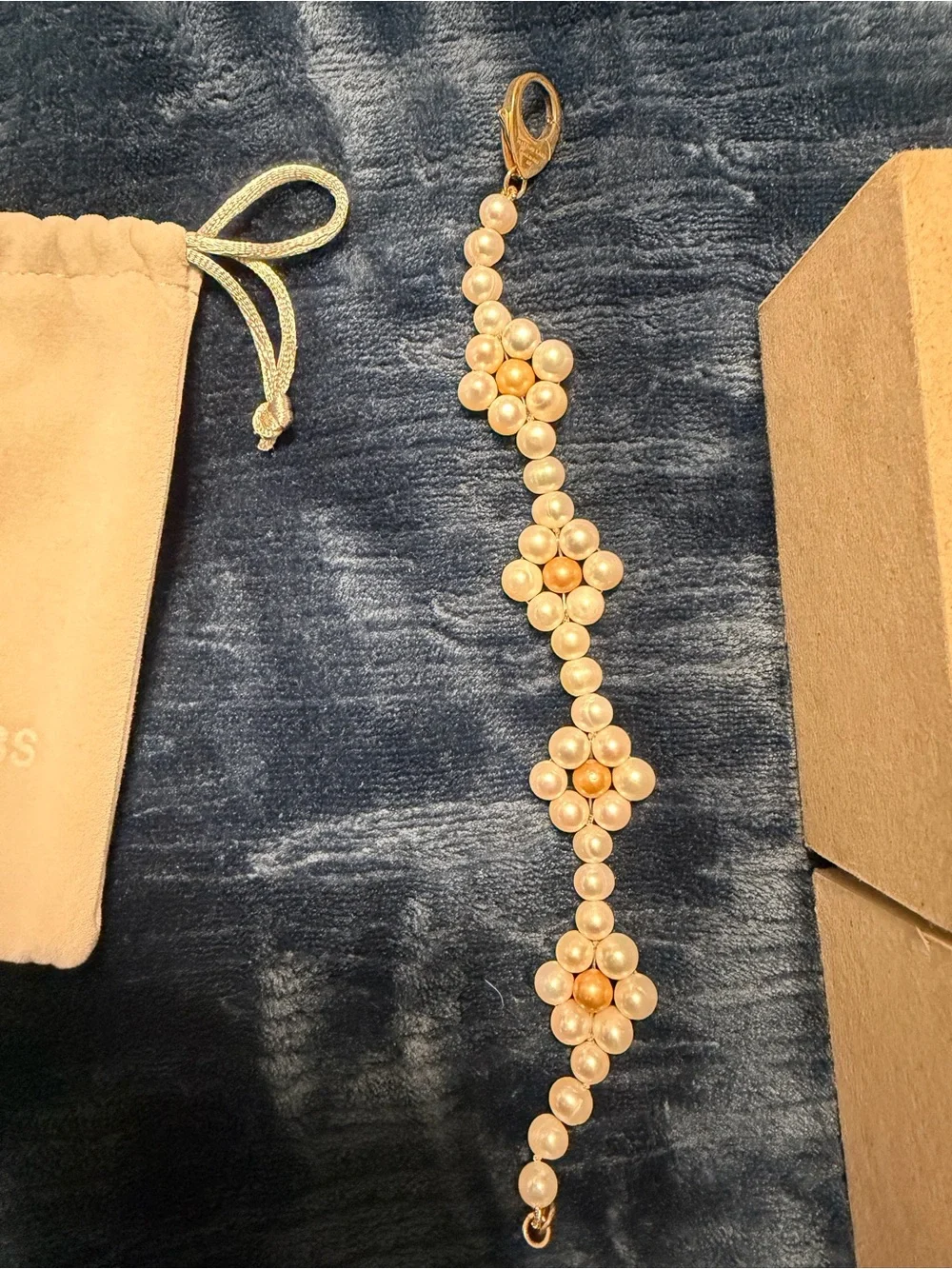 Hatton Labs Pearl Flower Bracelet - White & Gold Tones